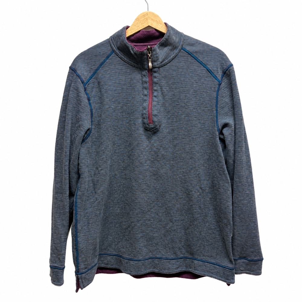 Tommy Bahama Mens Reversible 1/4 Zip Pullover Sweater M Preppy Golf Blue Purple